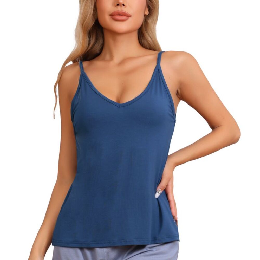 Camisoles Basic Tee Shirts V Neck Sleeveless Pajama Tank Tops Blue